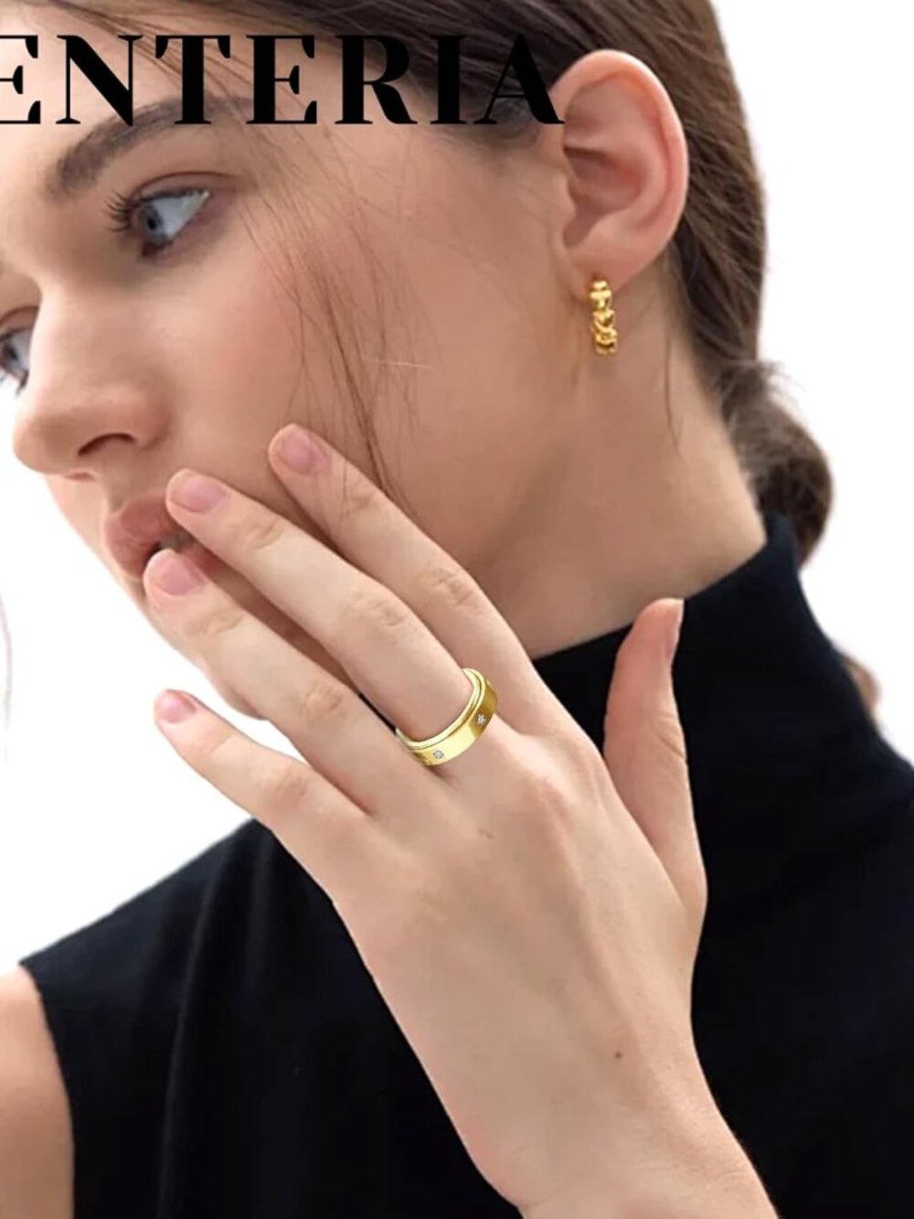 Anxiety Ring for Women Men Fidget Spinner Ring with Cubic Zircon Gold/Silver Sta - Picture 2 of 6